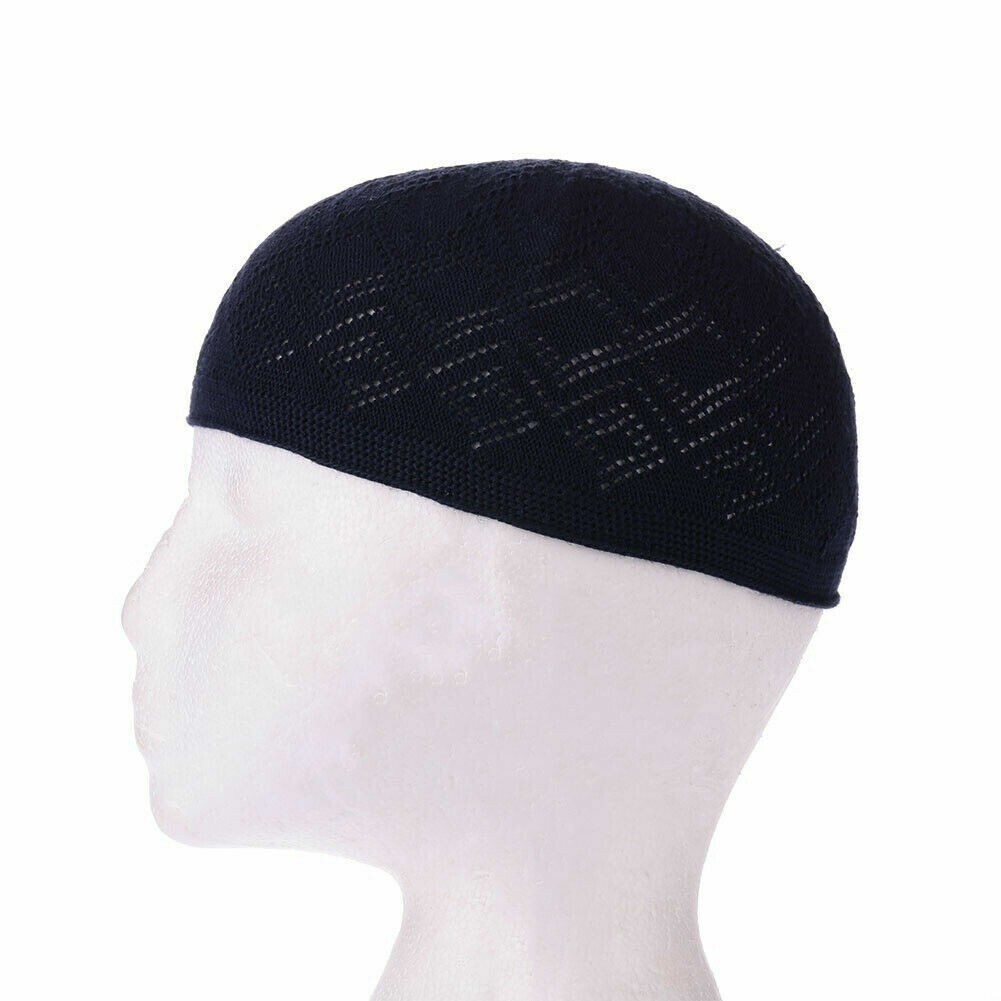 Muslim Cotton Open-Knit Turkish Islamic Skull Kufi Cap Kuffiyeh Black Hat