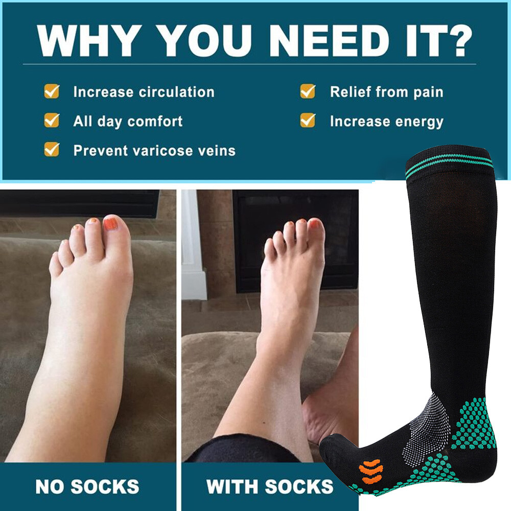 3Pair Compression Socks Knee High Womens Mens Medical Stockings 20-30 mmHG S-XXL