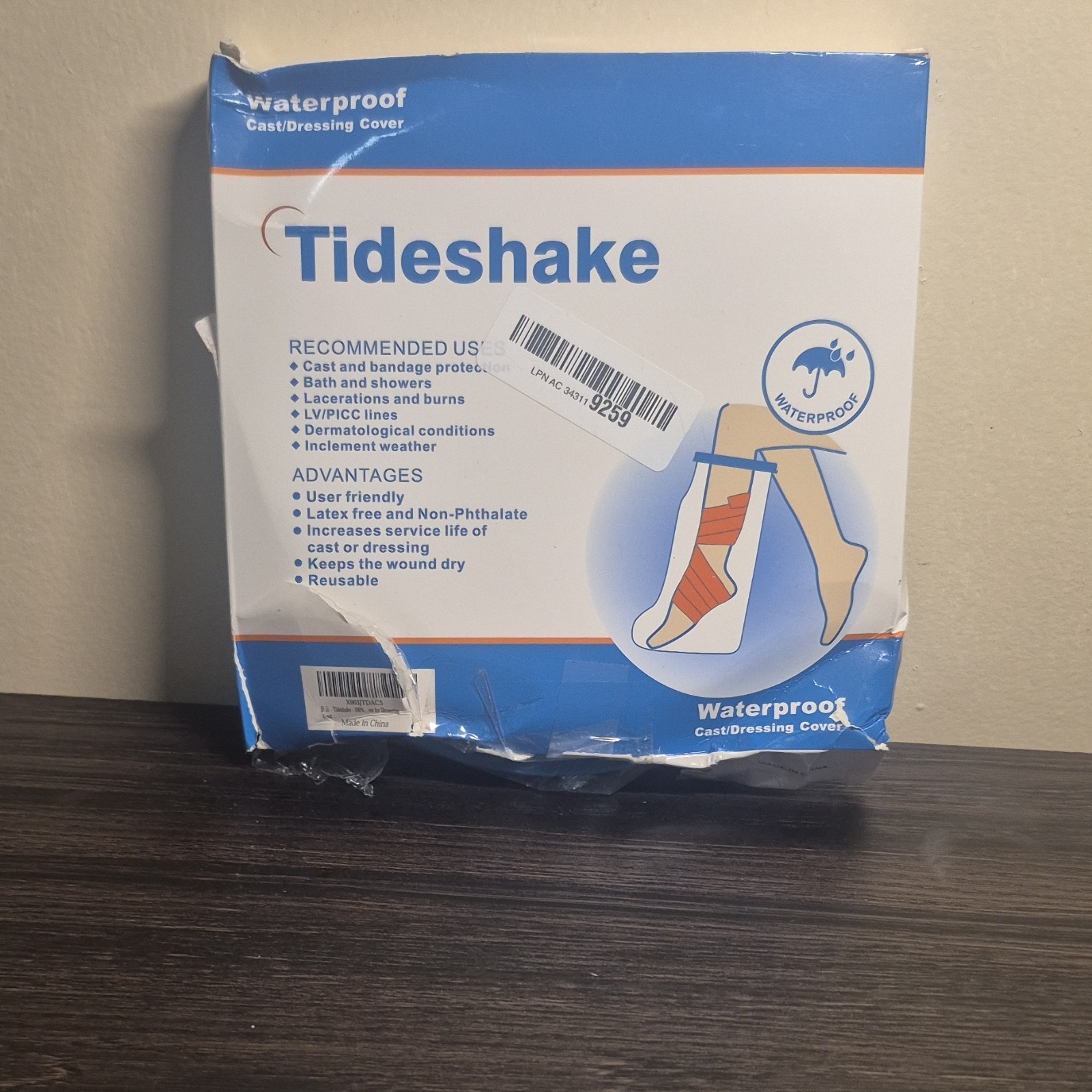Tideshake Waterproof Reusable Cast Protector Adult Half Leg Latex Free Blue