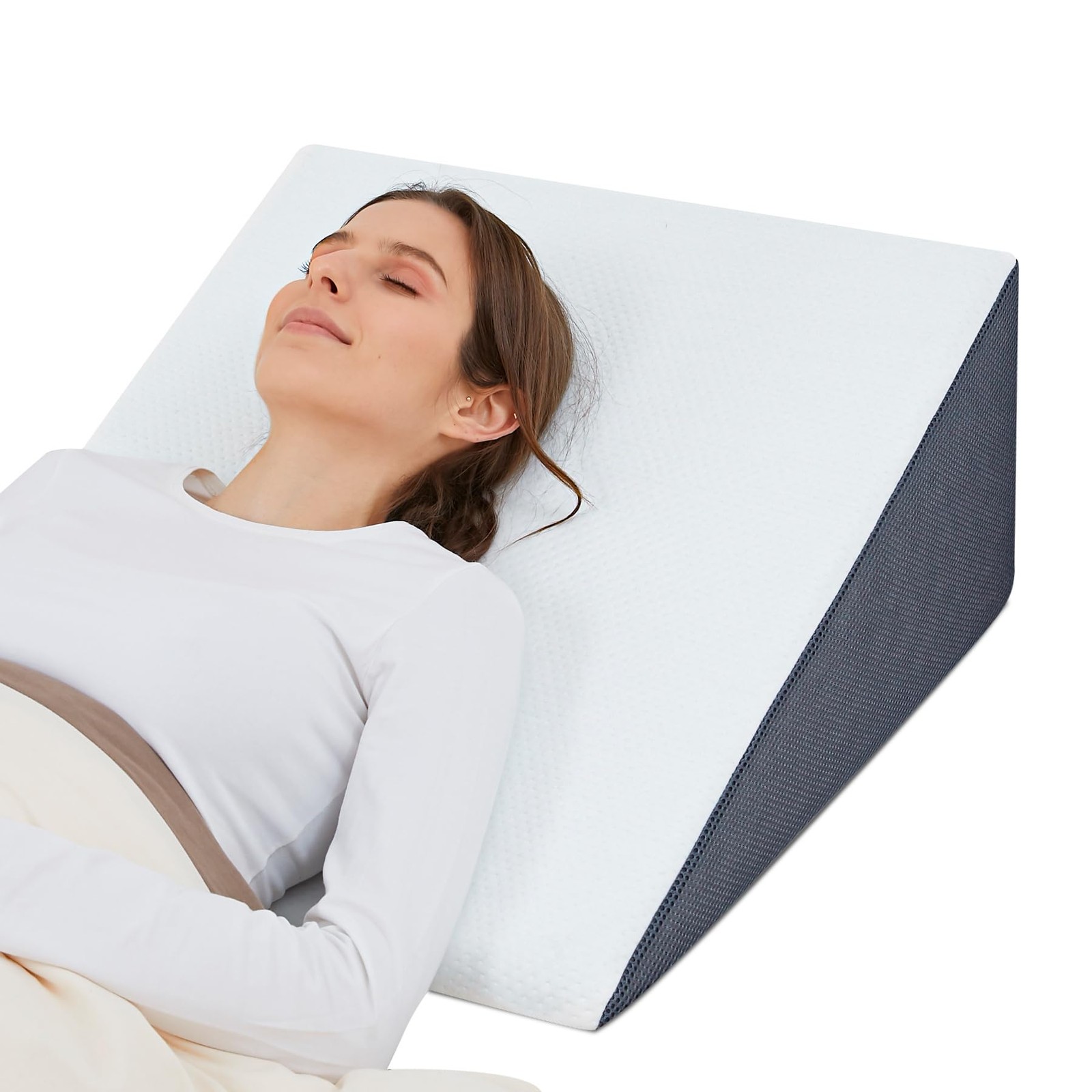 Touchutopia Bed Wedge Pillow for Sleeping, 8″ 24″ 24*24*8 Inch, Gray White