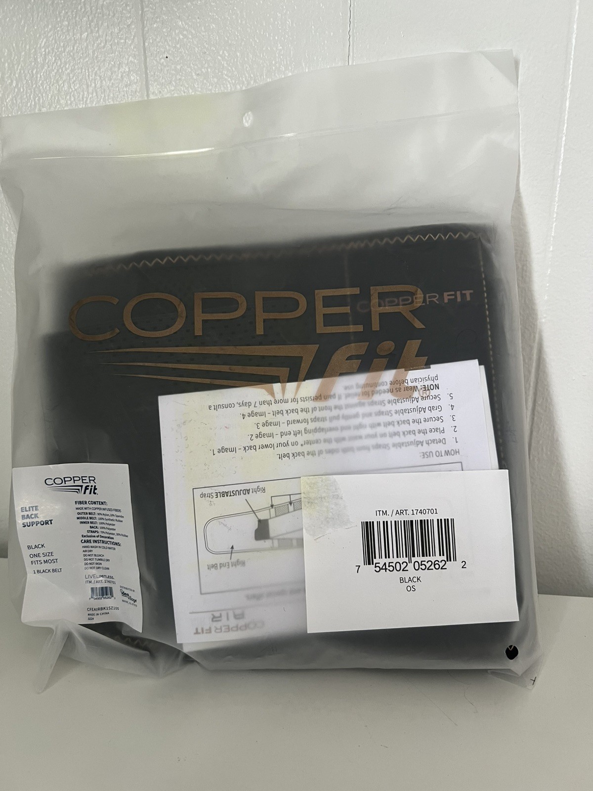 Elite Copper Fit Air Back Support Brace with Adjustable Airflow Open Box