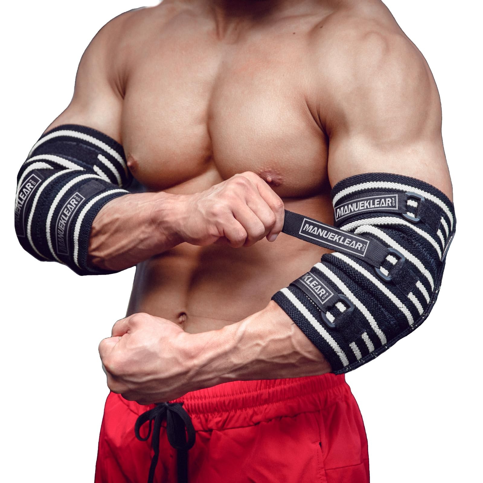 MANUEKLEAR Elbow Sleeves for Weightlifting, Adjustable Wraps L(11″-12″)