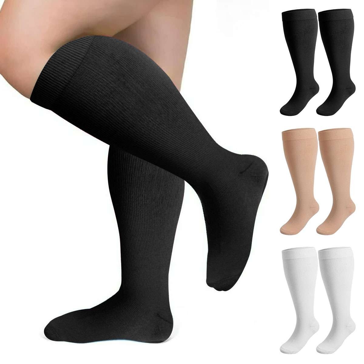 1-3Pair Unisex Plus Size Wide Calf Compression Socks 15-20mmHg Knee High Support