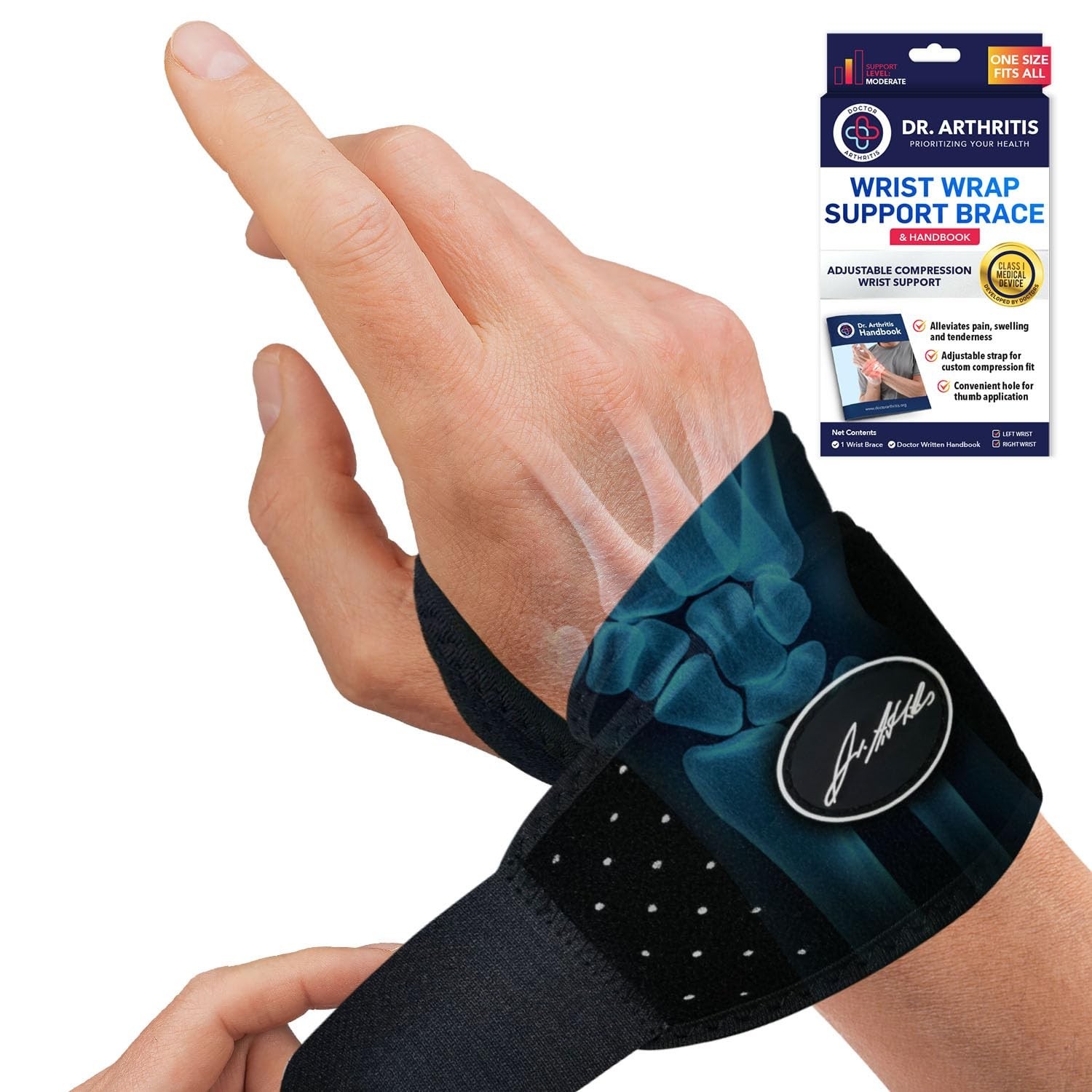 Doctor-Designed Adjustable Wrist Brace for Carpal Tunnel Relief – Black