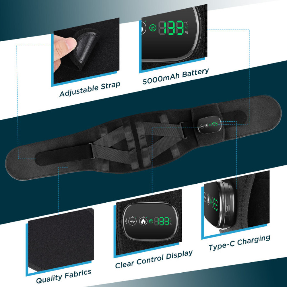 Cordless Heating Pad Back Massager Brace for Lower Back Pain Relief Wrap Belt