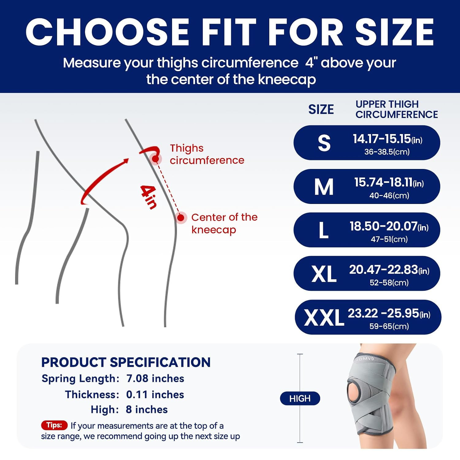 JOMVD Knee Brace for Knee Pain, Meniscus Tear, Adjustable Knee Support with Side