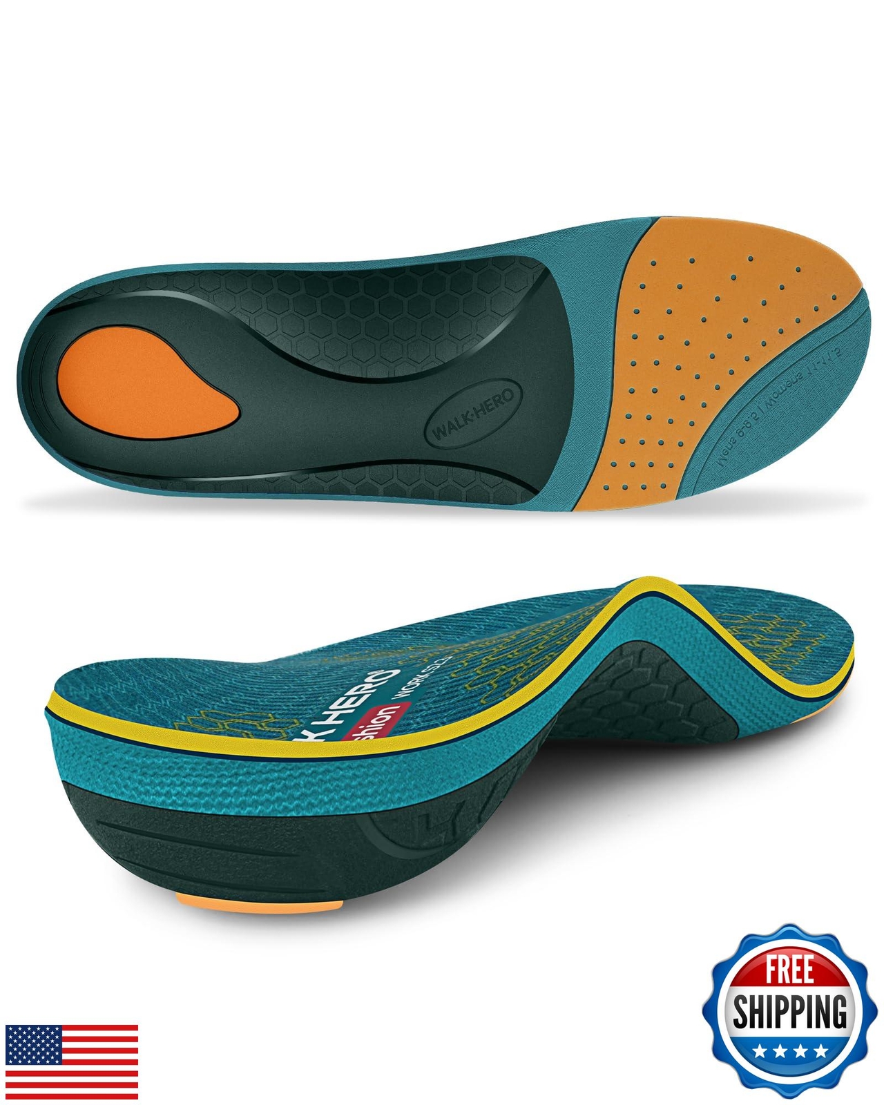 WalkHero Work Orthotic Inserts, Plantar Fasciitis Insoles for Men and Women,