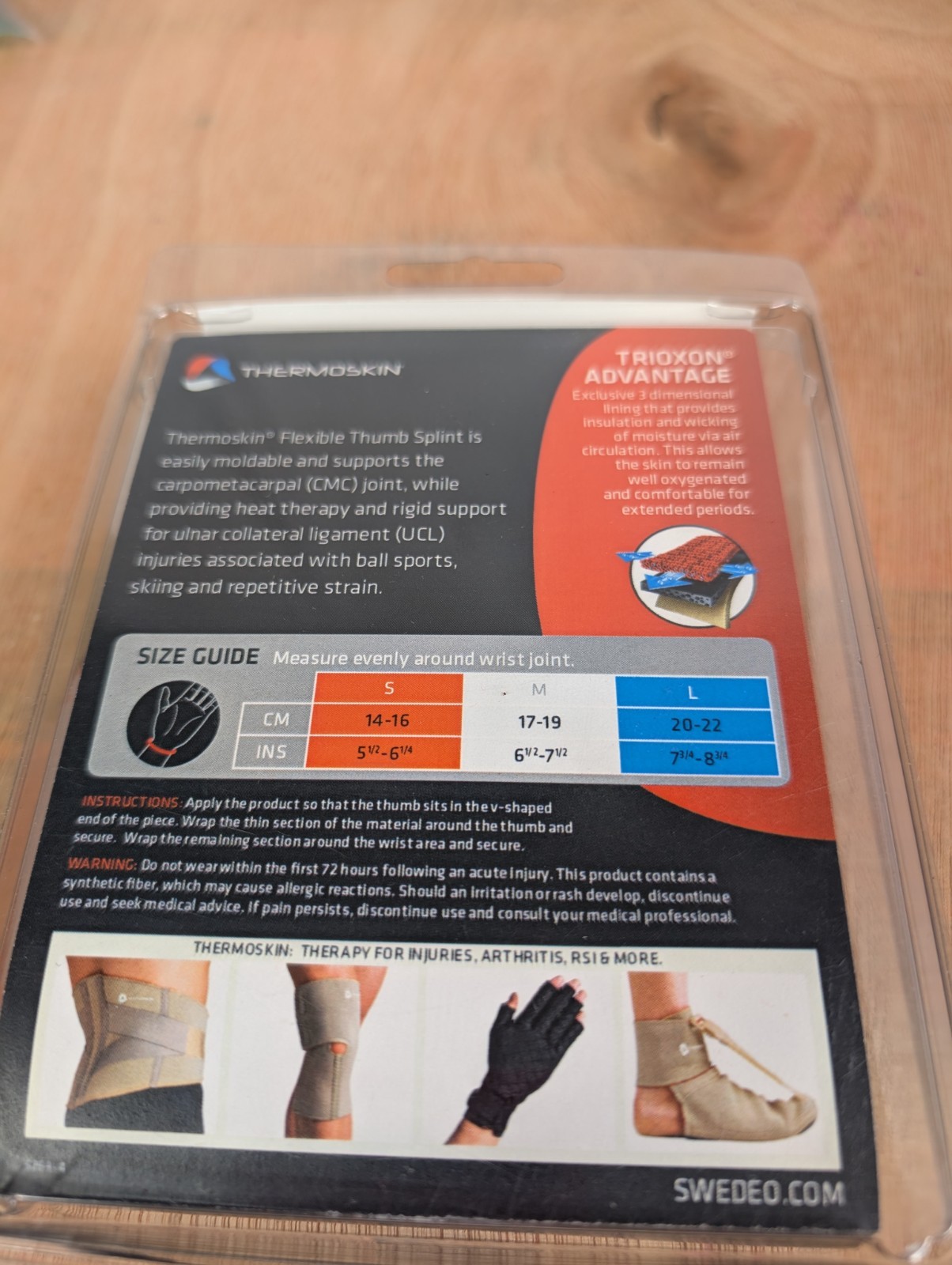 THERMOSKIN FLEXIBLE THUMB SPLINT JOINT BRACE For Right Hand Sz Large 85264