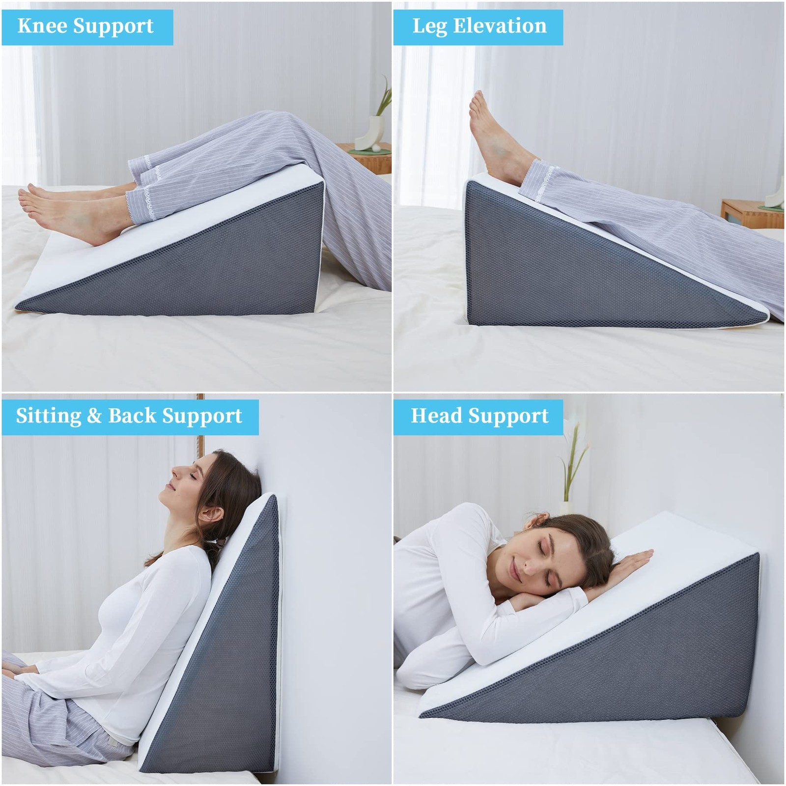 Touchutopia Bed Wedge Pillow for Sleeping, 8″ 24″ 24*24*8 Inch, Gray White