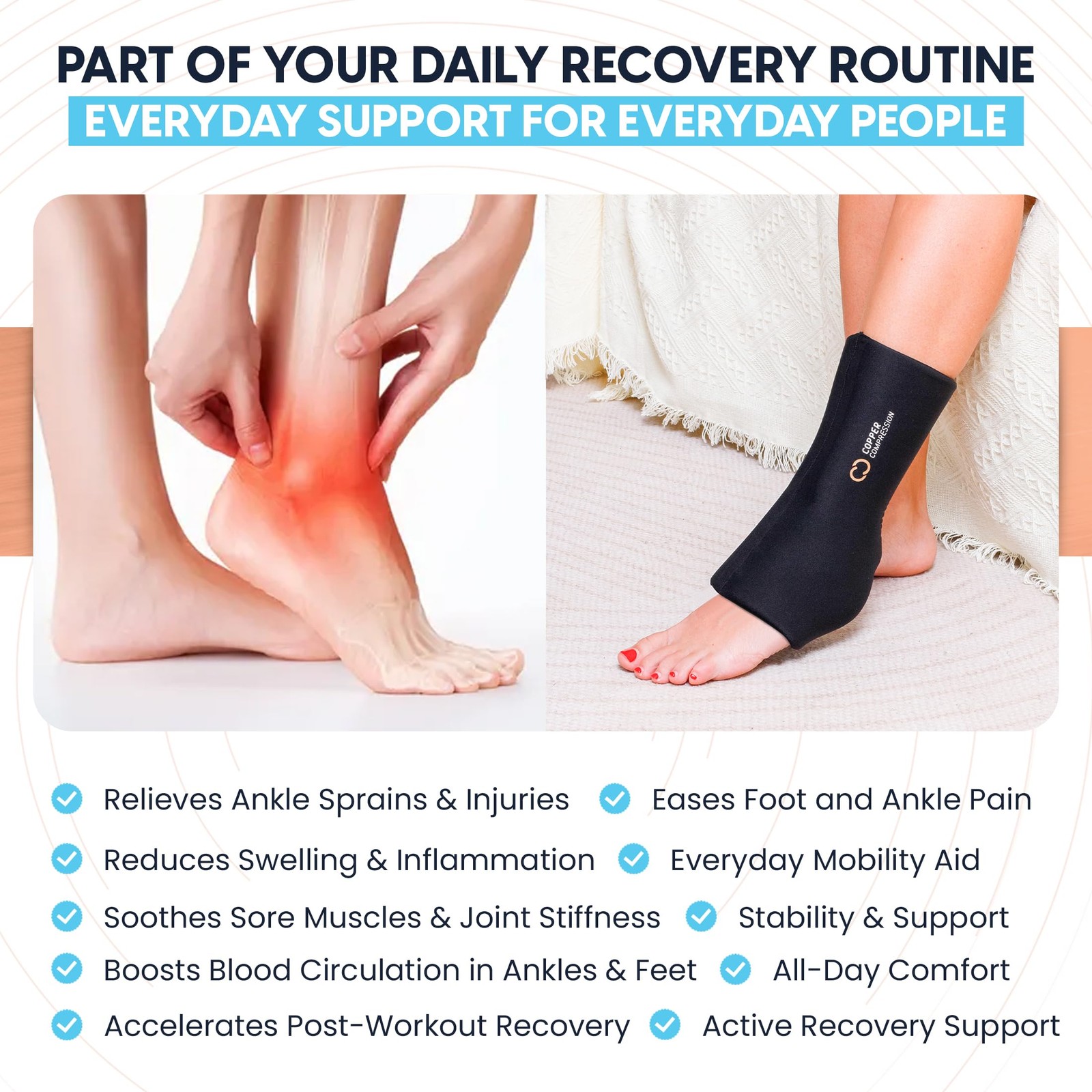 Copper Compression CopperFreeze Ankle Sleeve – Hot & Cold Therapy One Size