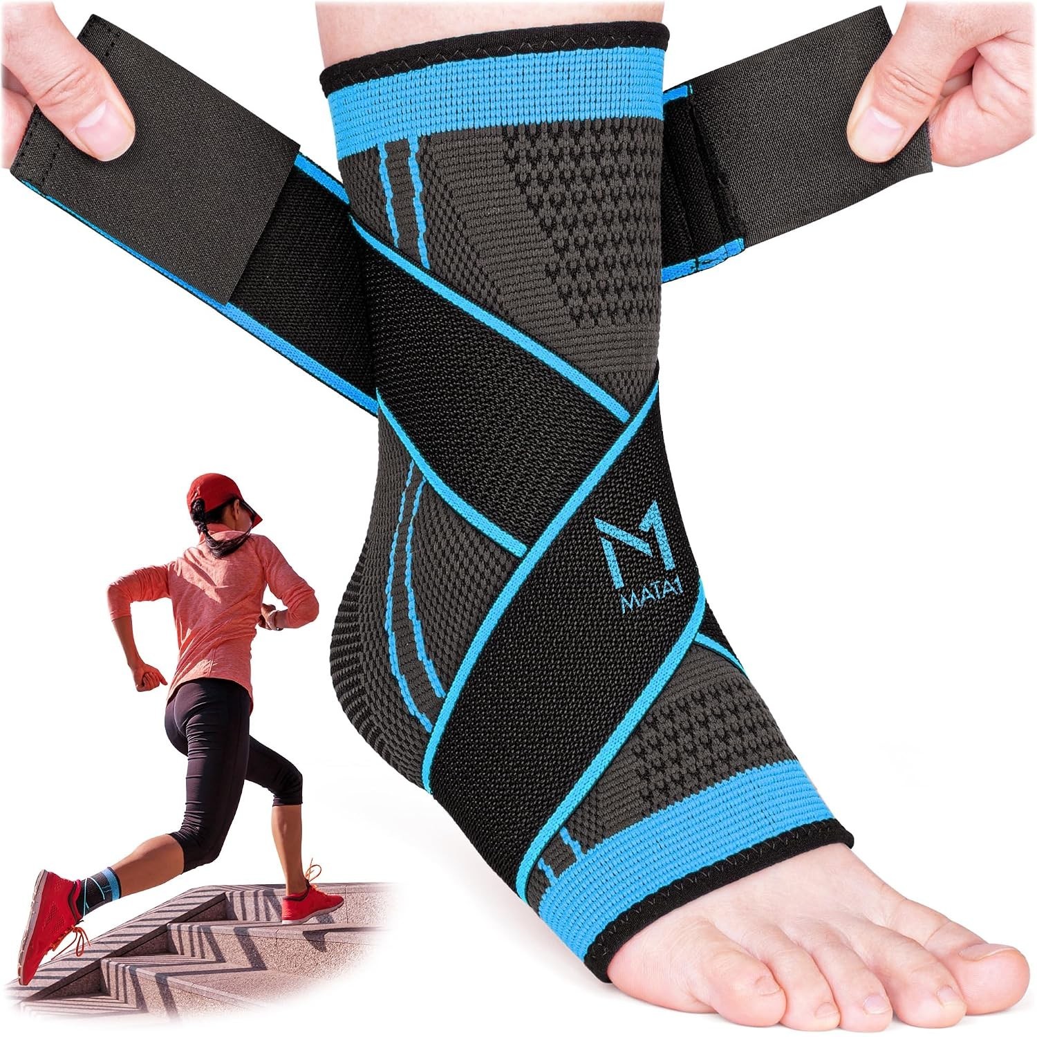 Compression Ankle Support Sleeve – Black/Blue for Daily Use & Sports Activities