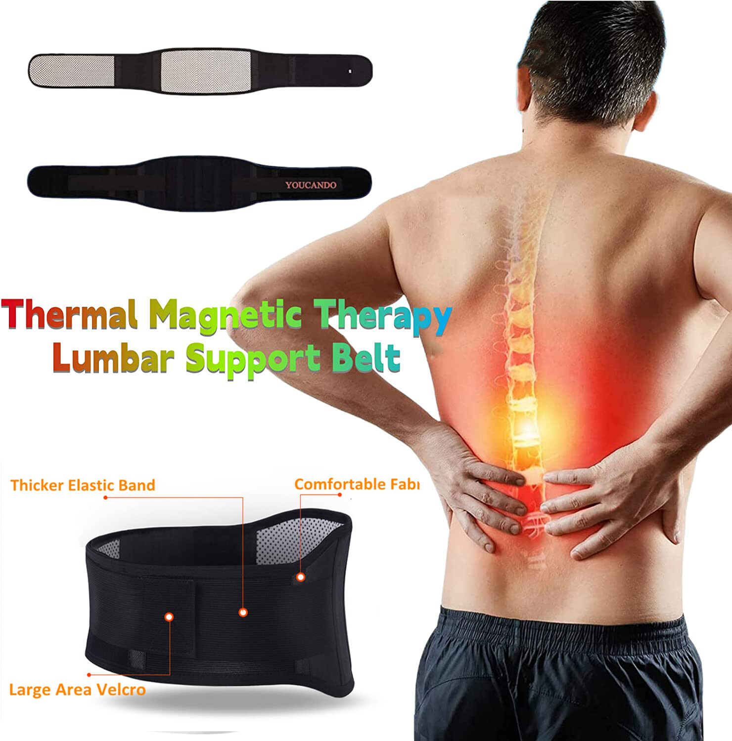 Magnetic Self Heating Back Support Brace Lumbar Lower Waist Belt Pain Relief Hot