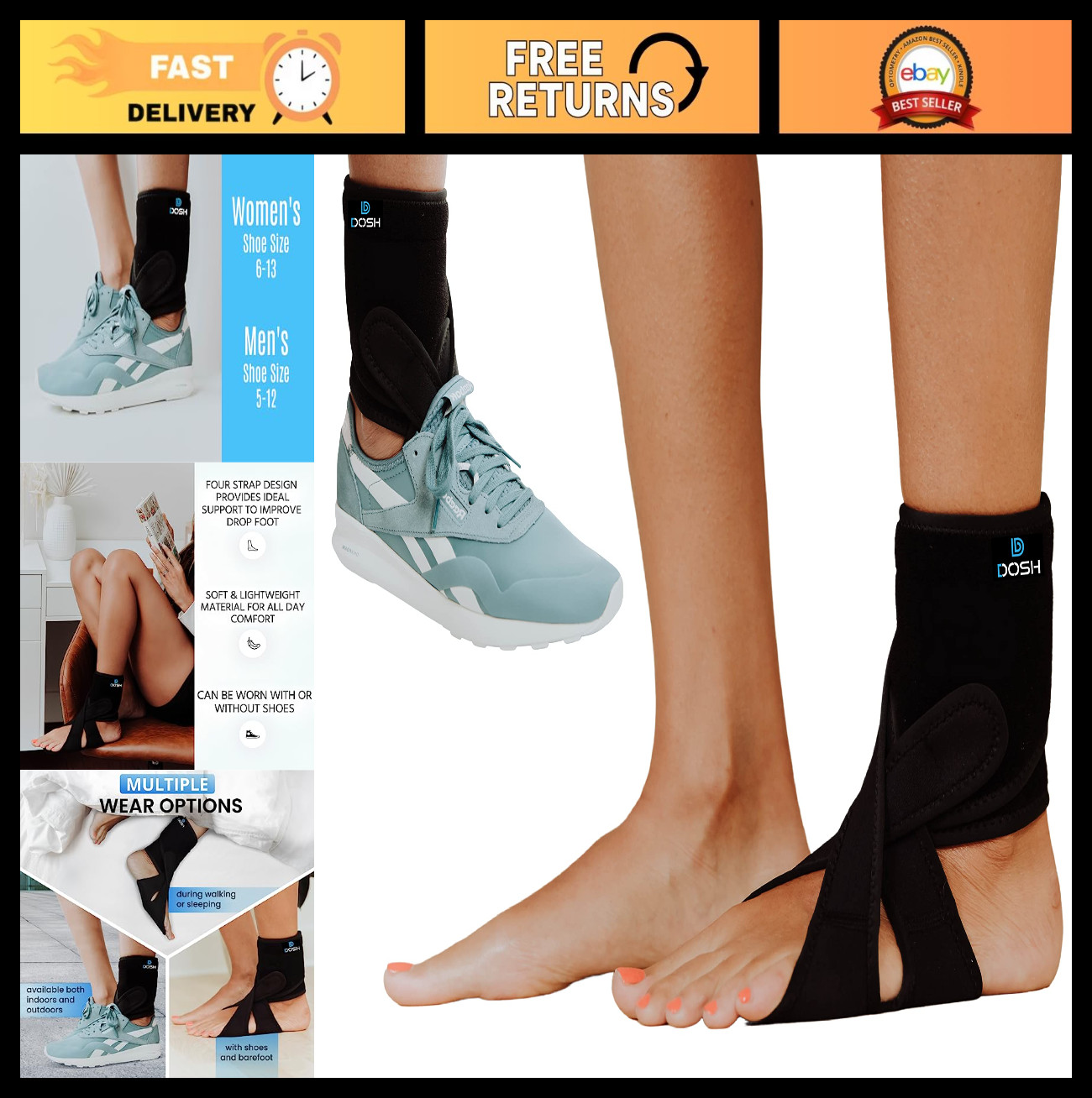 Foot Drop Brace for Walking – Adjustable AFO Support – Unisex Left Size