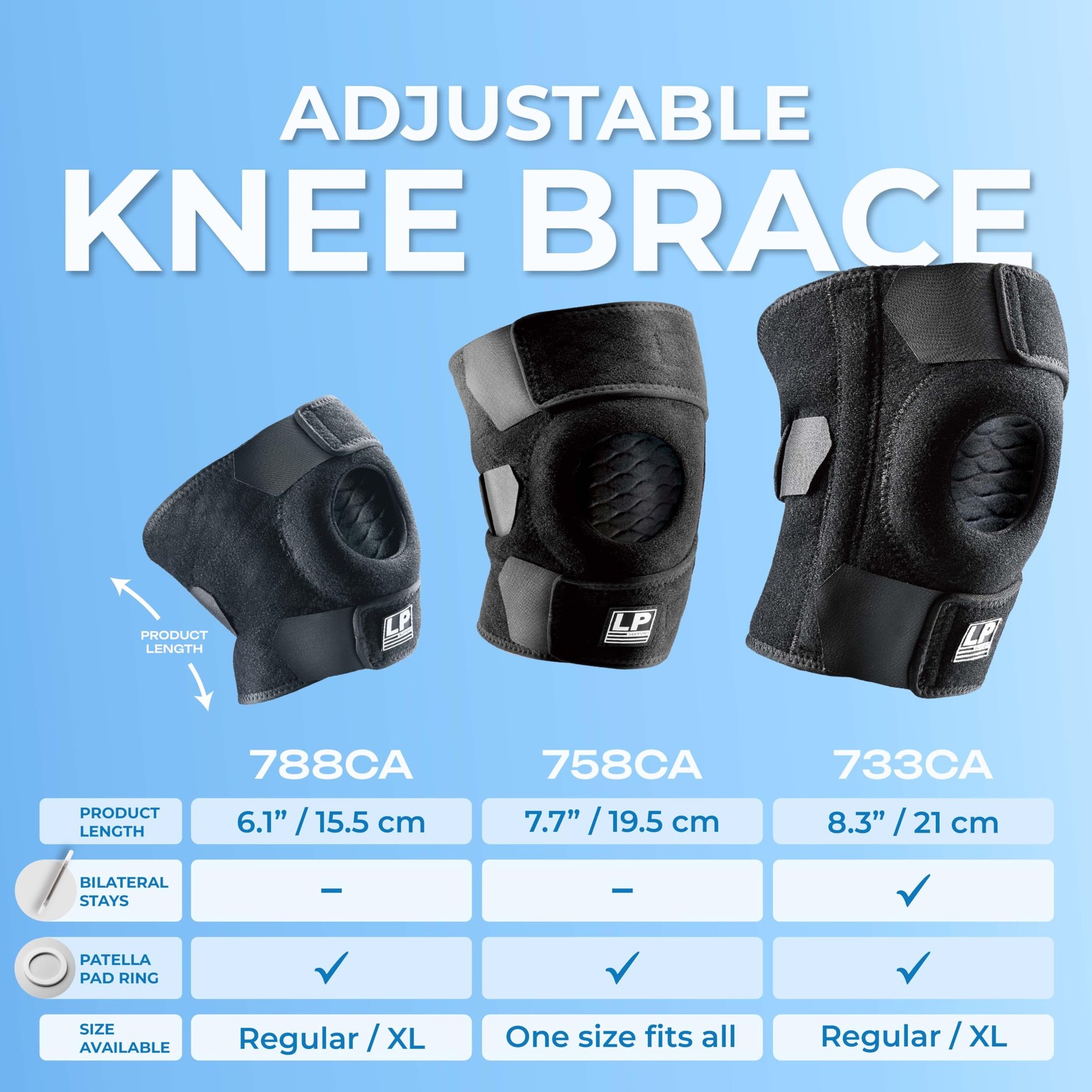 LP 788CA Adjustable Knee Brace Open Patella Support X-Large 1pcs