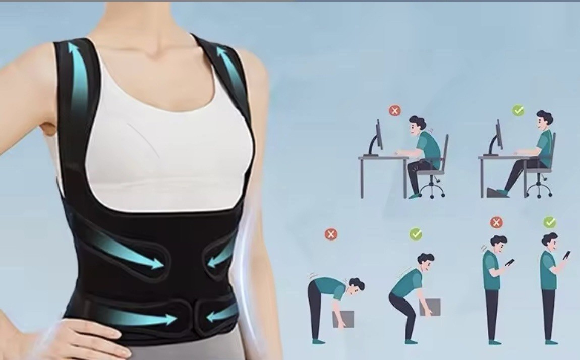 Adjustable Double Strap Posture Corrector Brace Back Support Black S/M/L