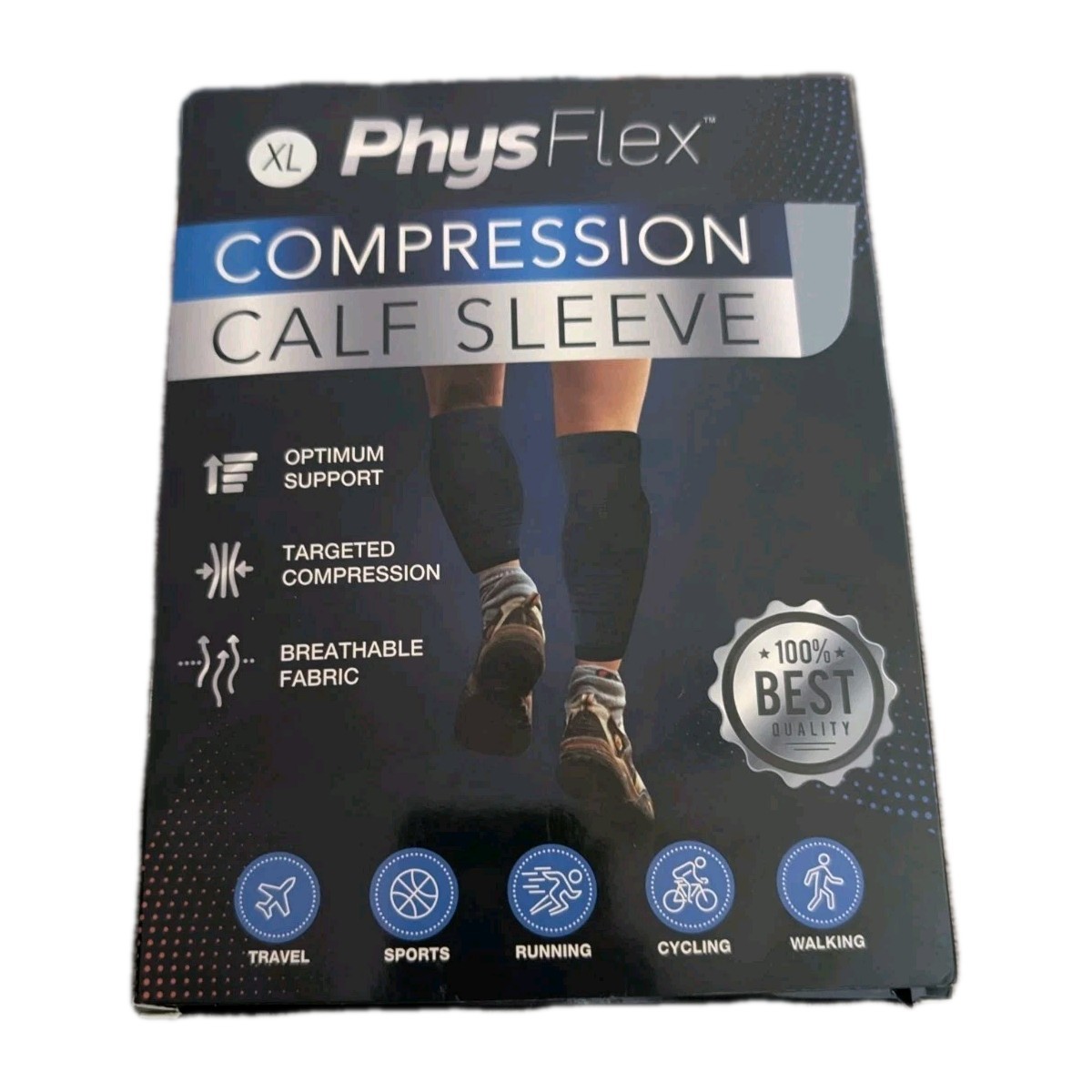 PhysFlex Calf Sleeves Large XL Pro Knit Compression Black Pair New