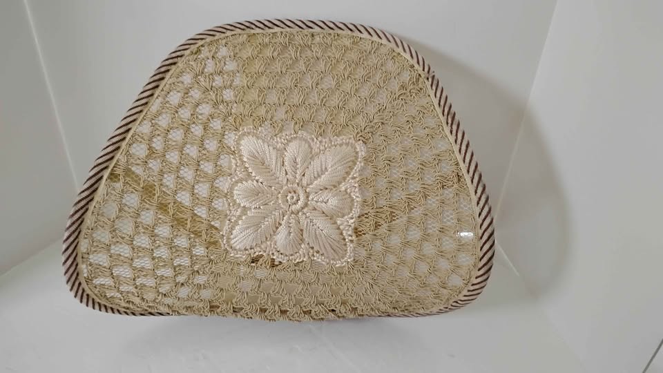 Auto Seat Back Support Cushion Beige Embroidery Stitched Floral Design Center