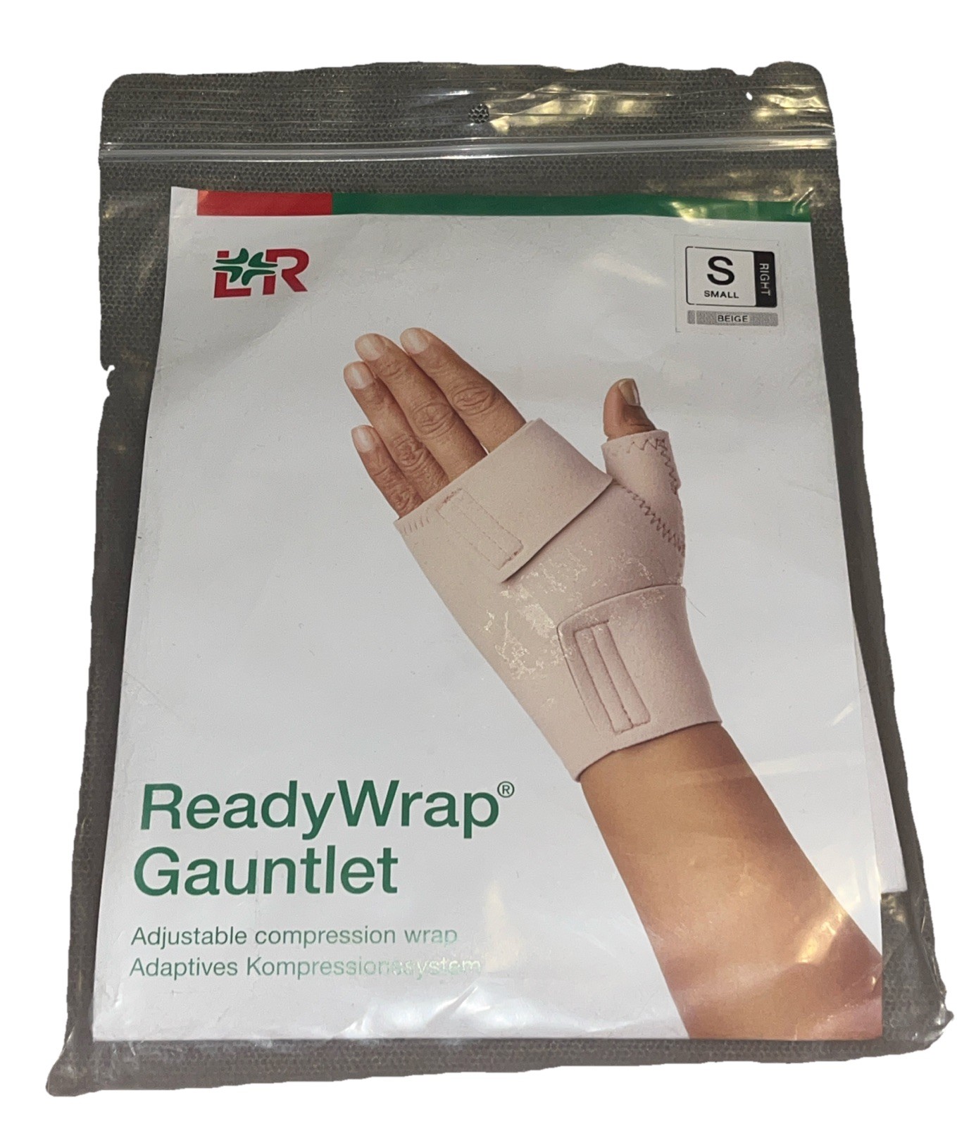 NEW L&R ReadyWrap Gauntlet Right Small Beige Adjustable Compression Glove