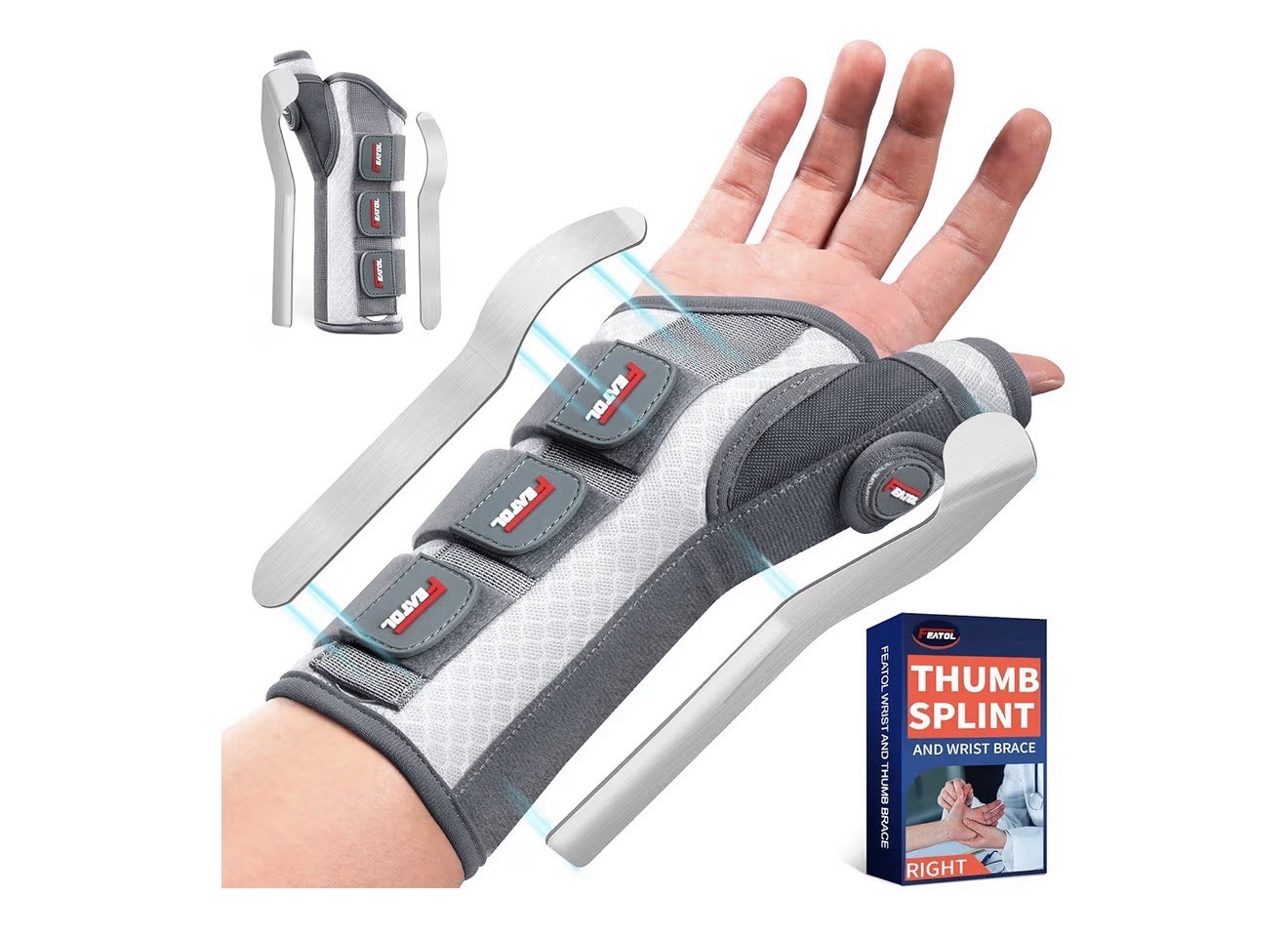 FEATOL Carpal Tunnel Wrist Brace Night Support,Thumb Spica Splint RightHand M/L