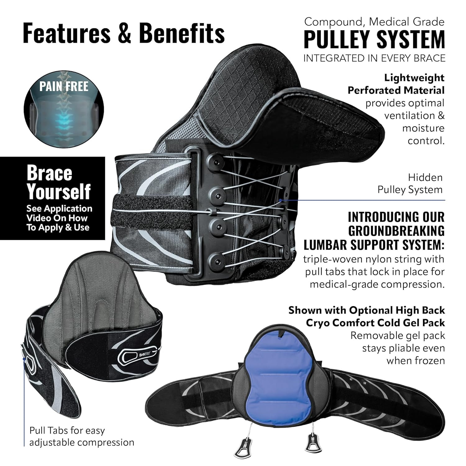 Baktec Universal High Back Brace for Lower Back Pain & Posture Support