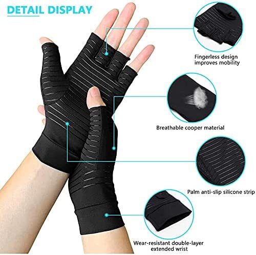 3 Pairs Copper Arthritis Compression Gloves Hand Wrist Support Joint Pain Relief