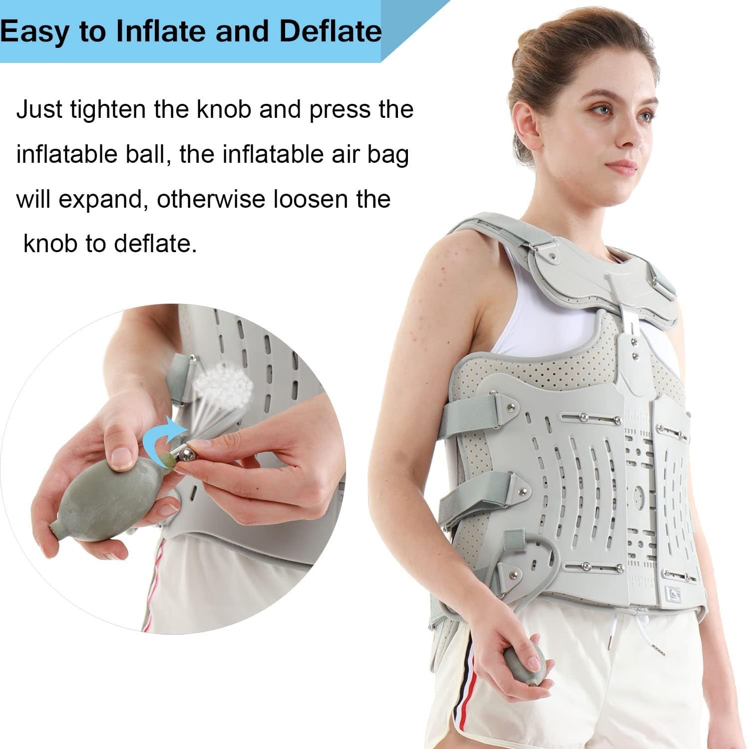 TLSO Inflatable Thoracolumbar Fixed Back Spinal Brace,Straightener for Fractures