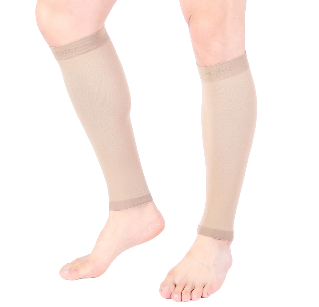 Calf Compression Sleeve Doc Miller 20-30mmHg Recovery Varicose Veins TAN SKIN