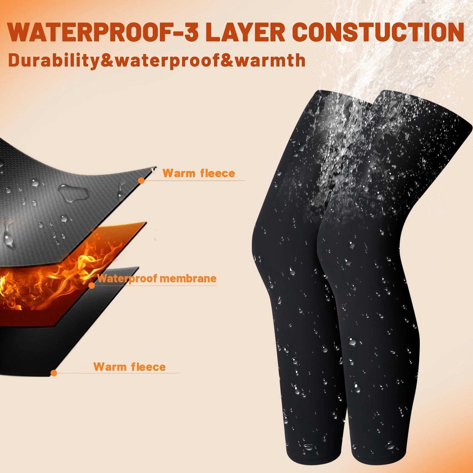 Waterproof Fleece Thermal Winter Compression Leg Sleeves Men Women 2 Pairs