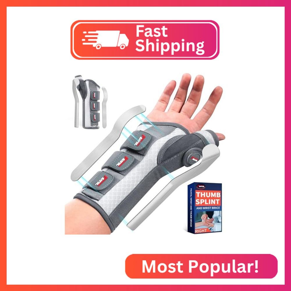 FEATOL Carpal Tunnel Wrist Brace Night Support, Thumb Spica Splint Right Hand fo