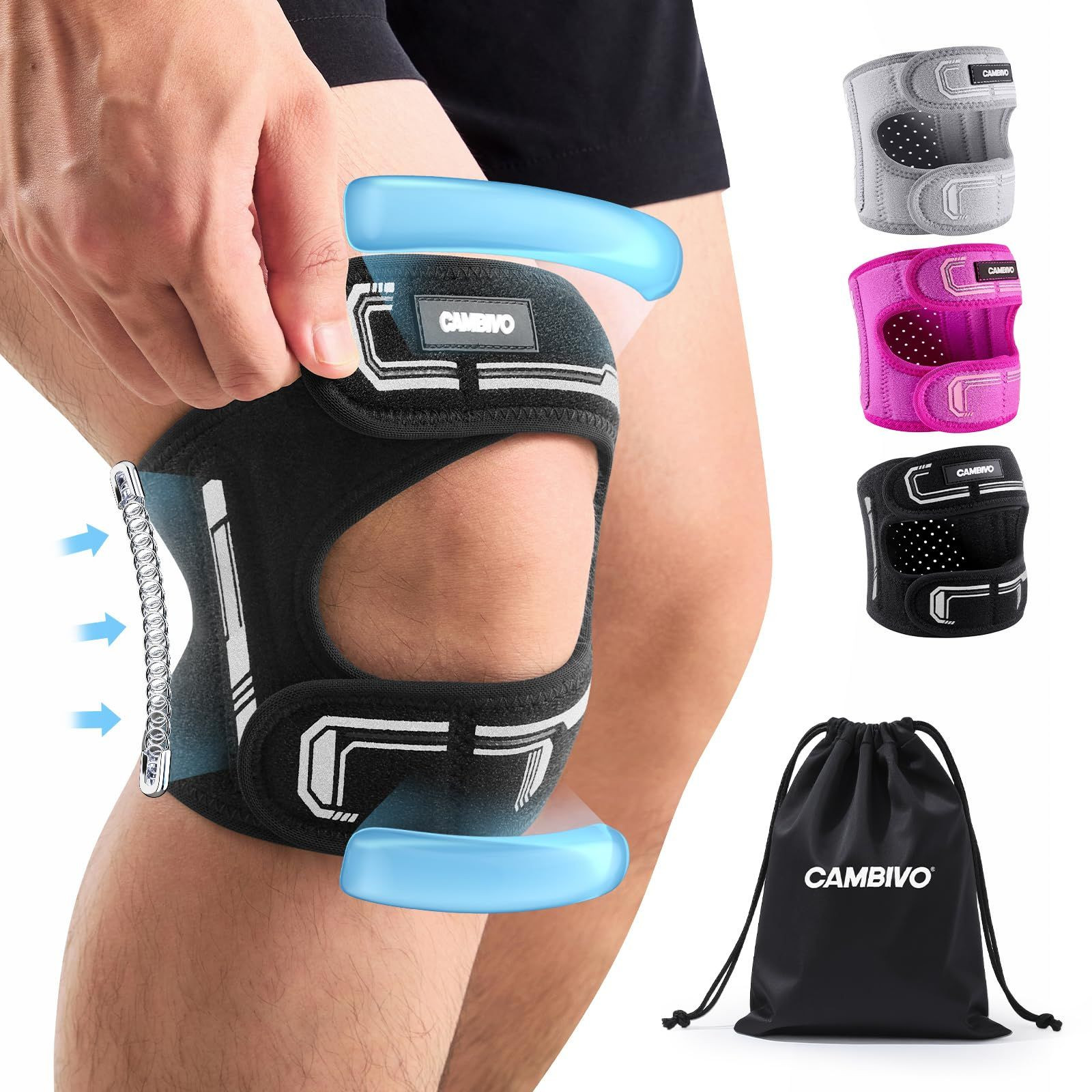 CAMBIVO Patella Tendon Support Knee Brace for Women & Men, S/M, Black