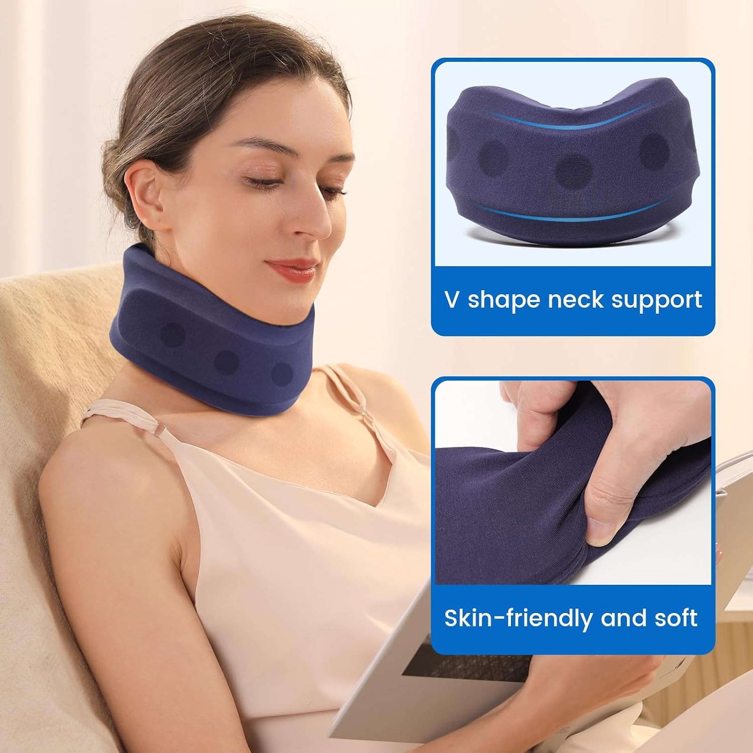 VELPEAU Neck Brace Cervical Collar Blue Medium Soft Foam Neck Support