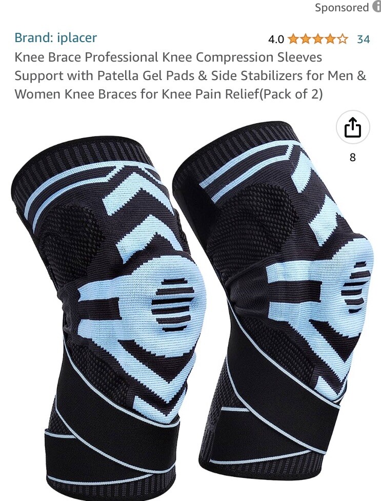 2 Knee Braces With Patella Gell Pads& Side Stabilizers For Men & Women For Pain
