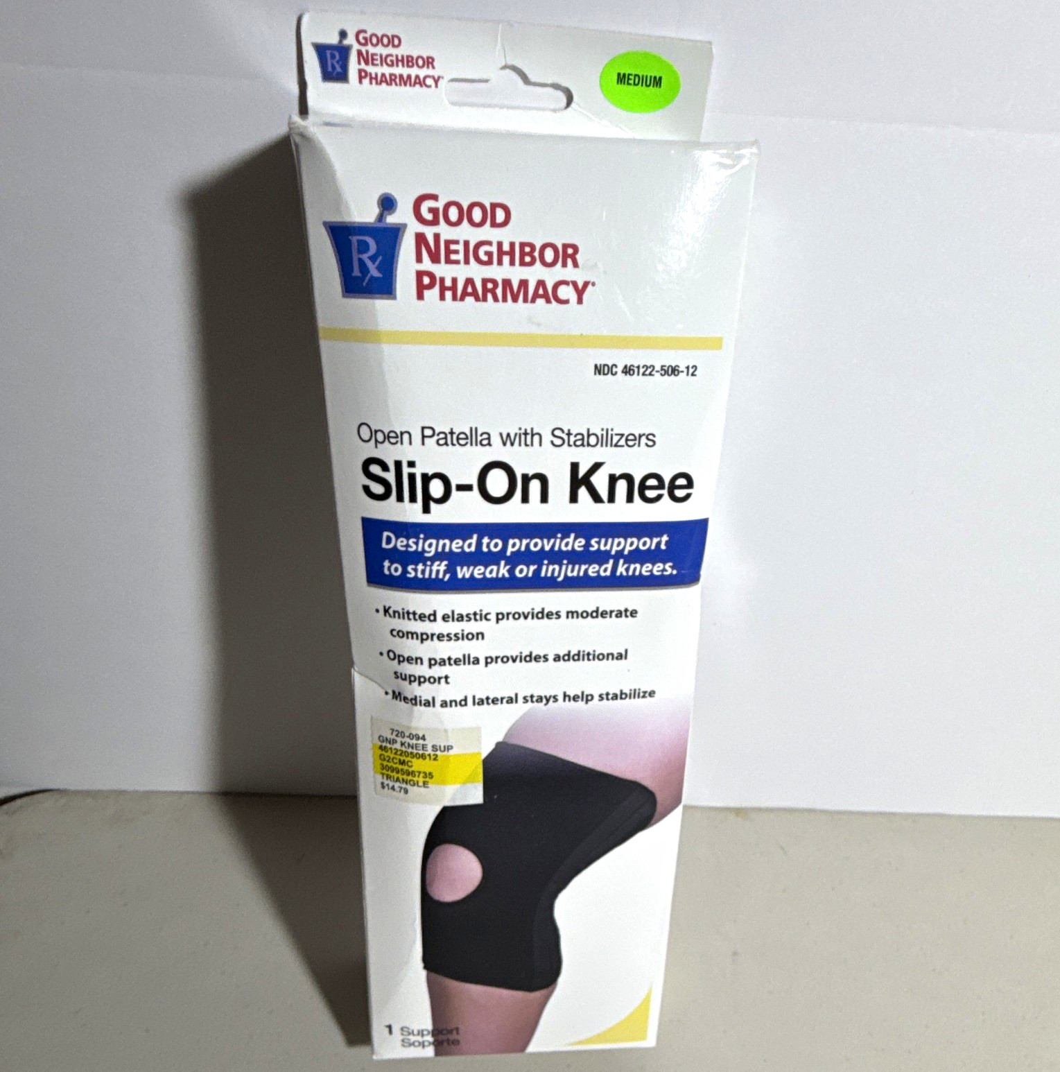 Good Neighbor Pharmacy Slip-On Open Patella Knee Brace M Black Stabilizer 6170