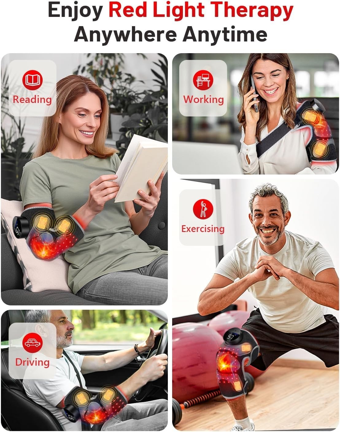 Wireless Adjustable Red Light Therapy Device for Knee, Elbow & Shoulder Relief