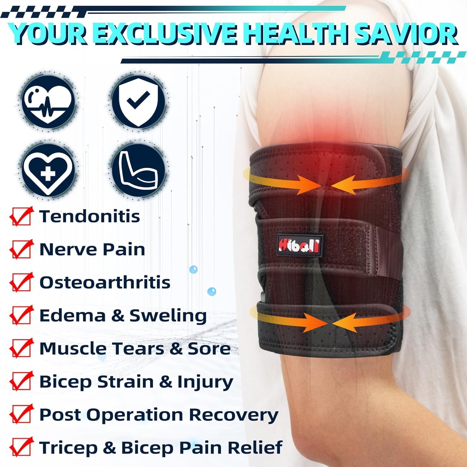 Hiball Triceps & Bicep Brace, Upper Arm Compression Sleeve for Unisex