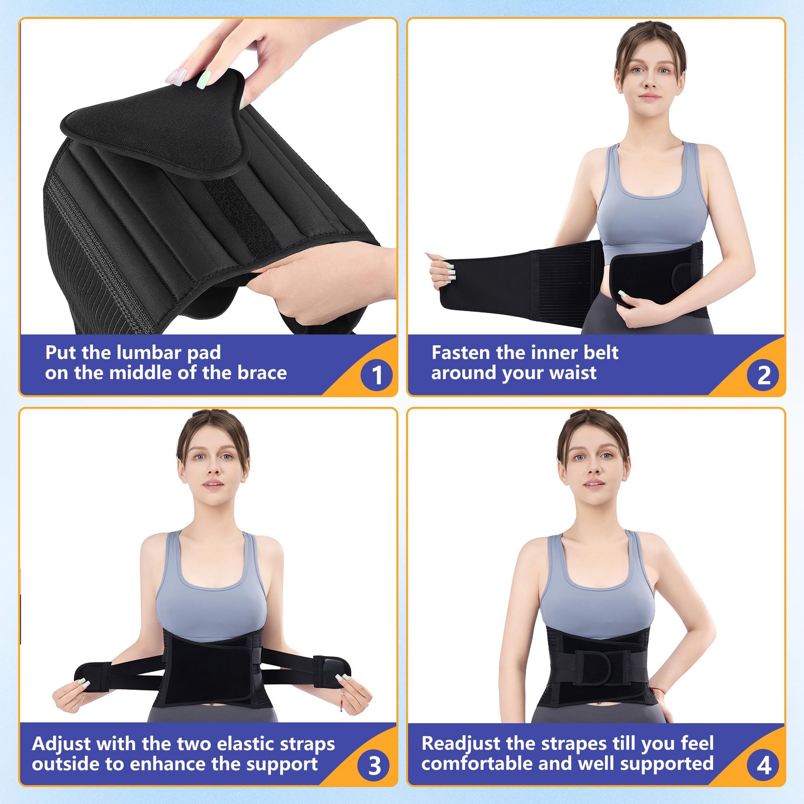 Cerviva Back Brace Support Belt-Lumbar for Medium（29.5“-35.4), Black
