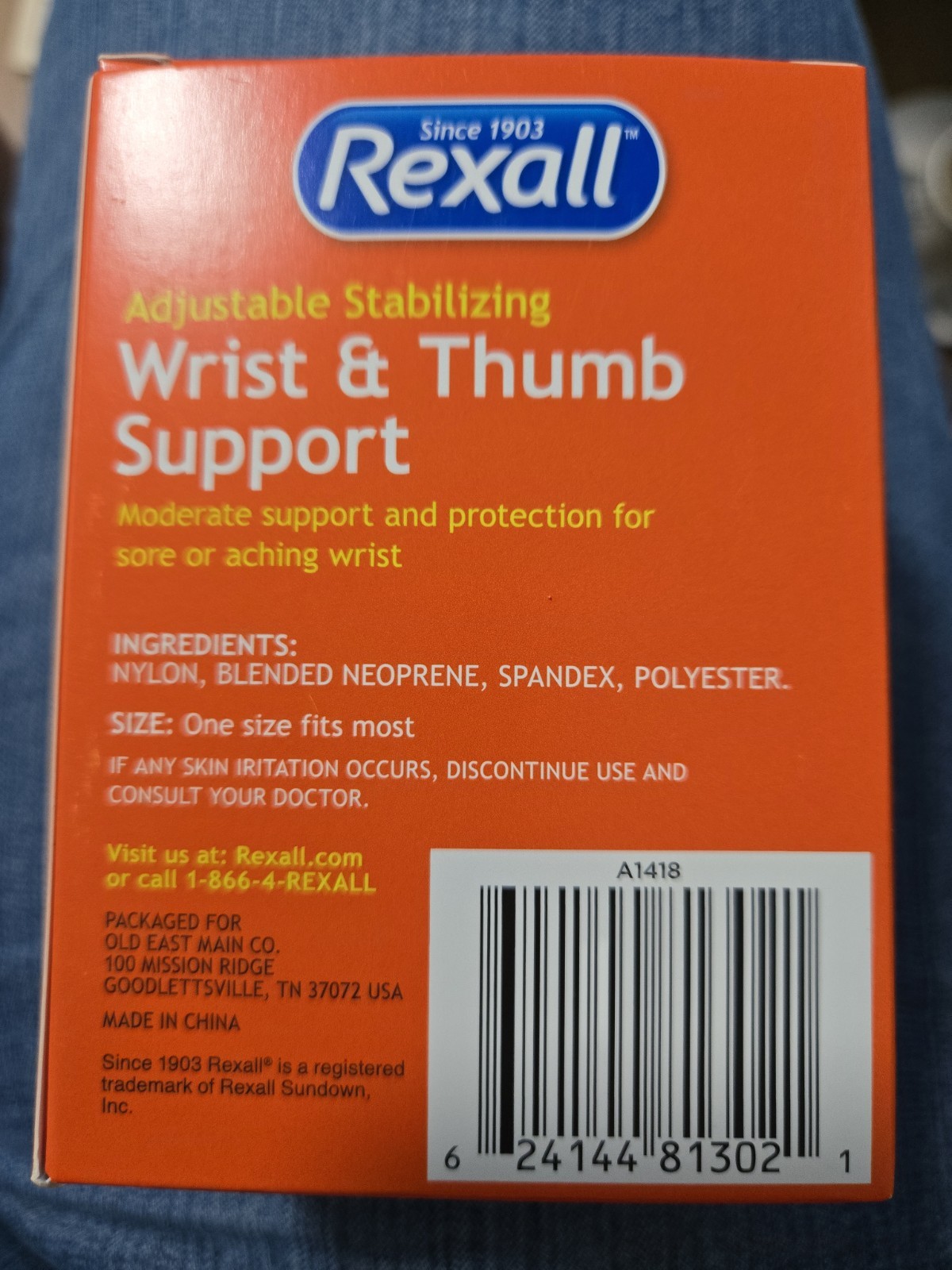 Rexall – Wrist & Thumb Support – One Size – Moderate Support – 1 Ea.