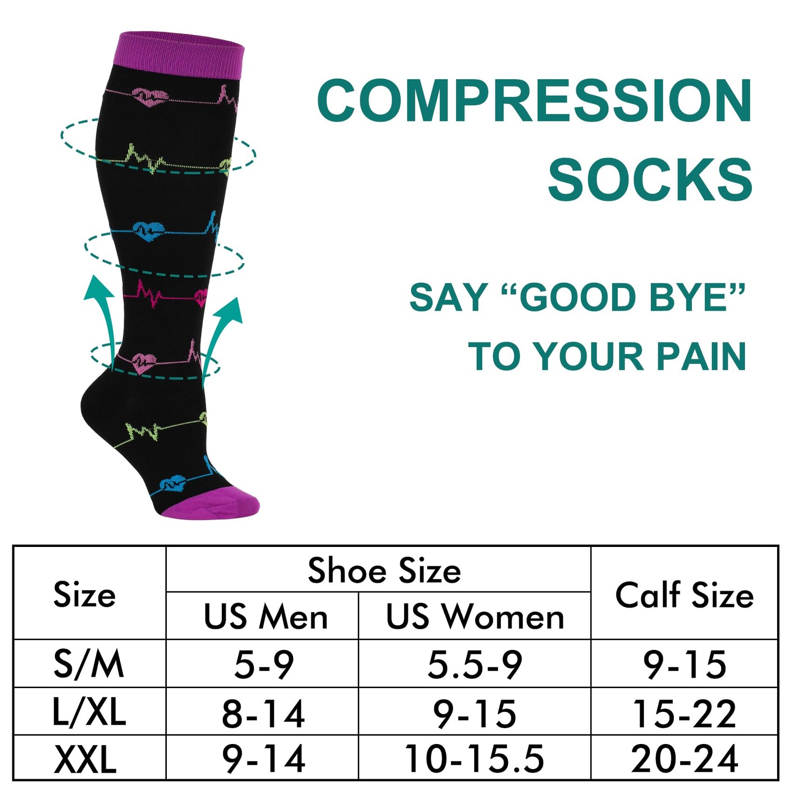 Double Couple 3 Pairs Compression Socks for Women Men 20-30mmhg Knee High Sto…