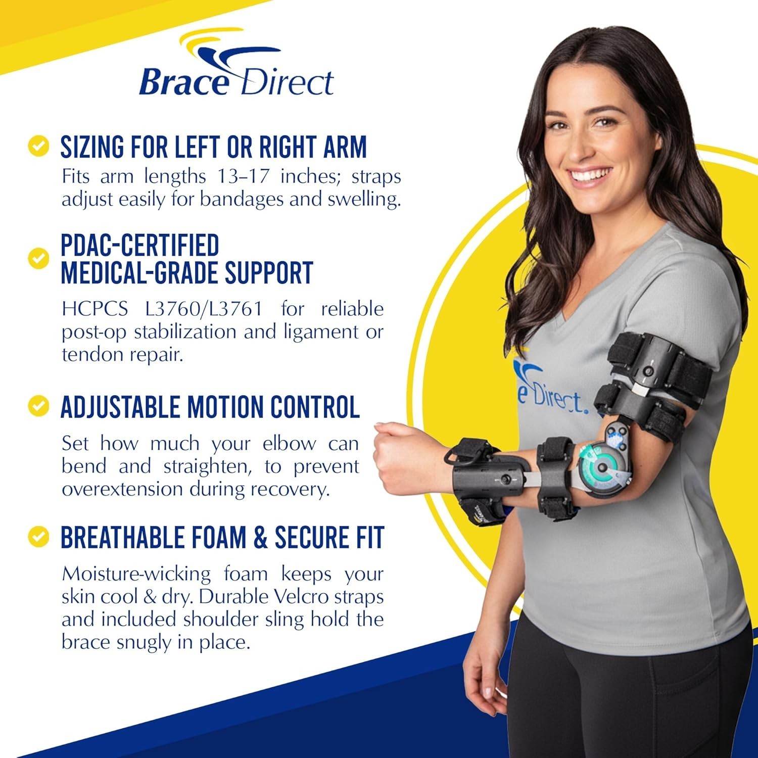 ROM Hinged Elbow Brace – Adjustable Range of Motion for Post-Op Recovery, Tendon