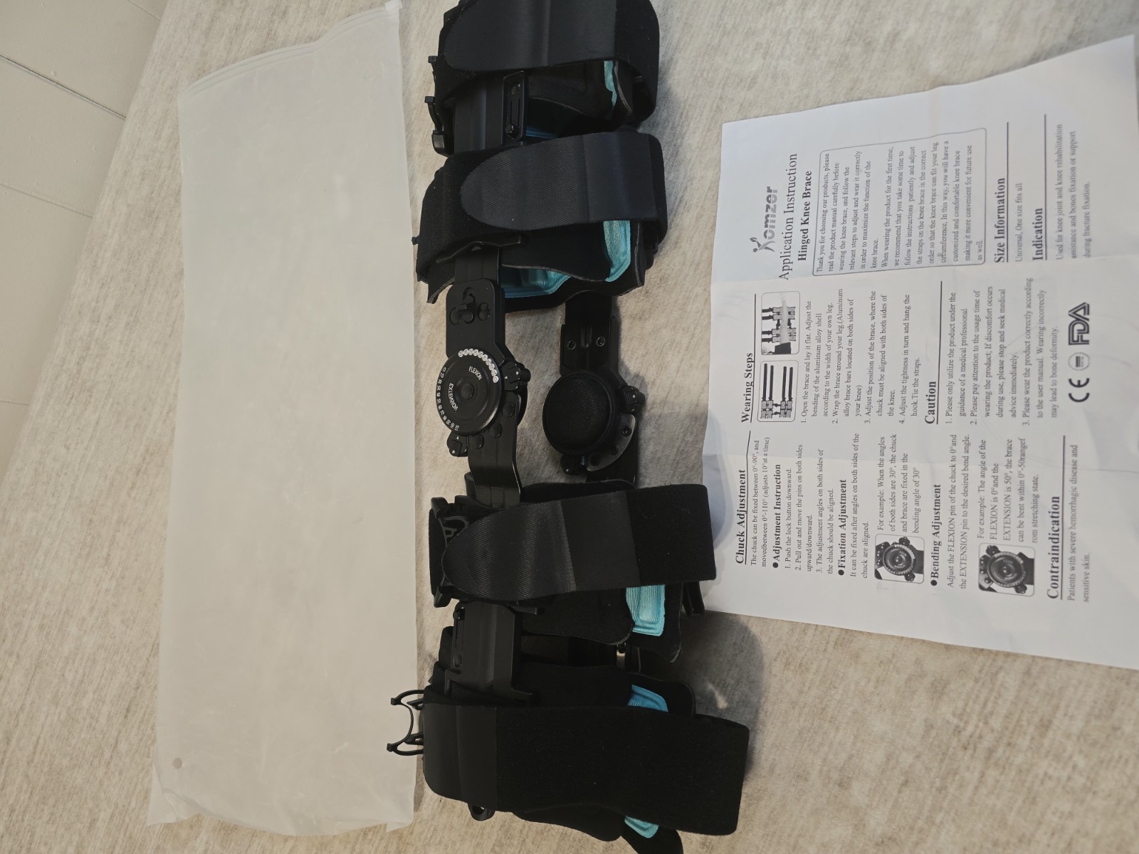 Komzer Hinged Post-Op ROM Knee Brace Universal Left or Right One Size Fits Most!