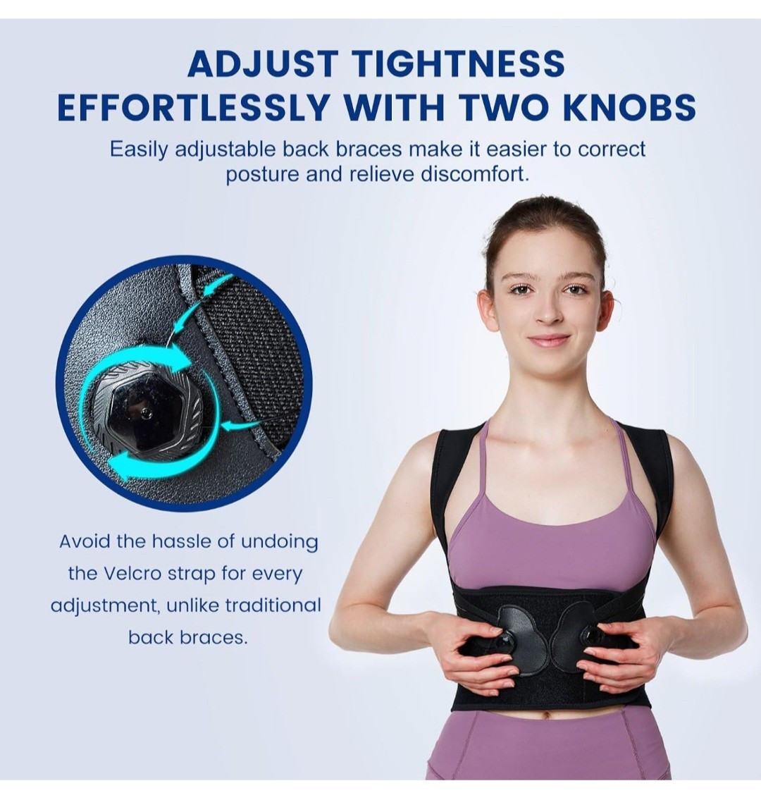 Qenose Posture Corrector & Back Brace For Women & Men Knob Adjustable Size XL