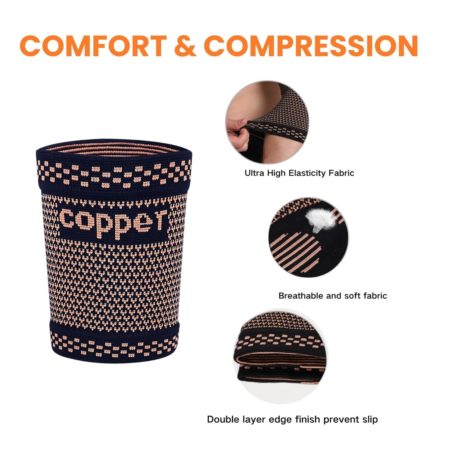 Bicep Compression Sleeve 1 Pair,Copper Upper Arm Compression Sleeve,Bicep Ten…
