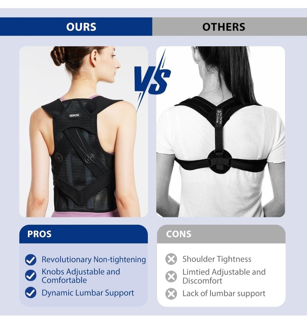 Qenose Posture Corrector & Back Brace For Women & Men Knob Adjustable Size XL