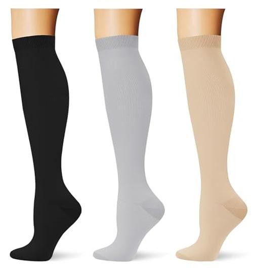 (3 pairs) Compression Socks 20-30 mmHg Small-Medium 3p7 Black/Nude/Lightgrey