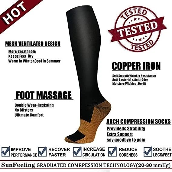 Copper Compression Socks 20-30mmHg Graduated Support Mens Womens L/XL Wholesale