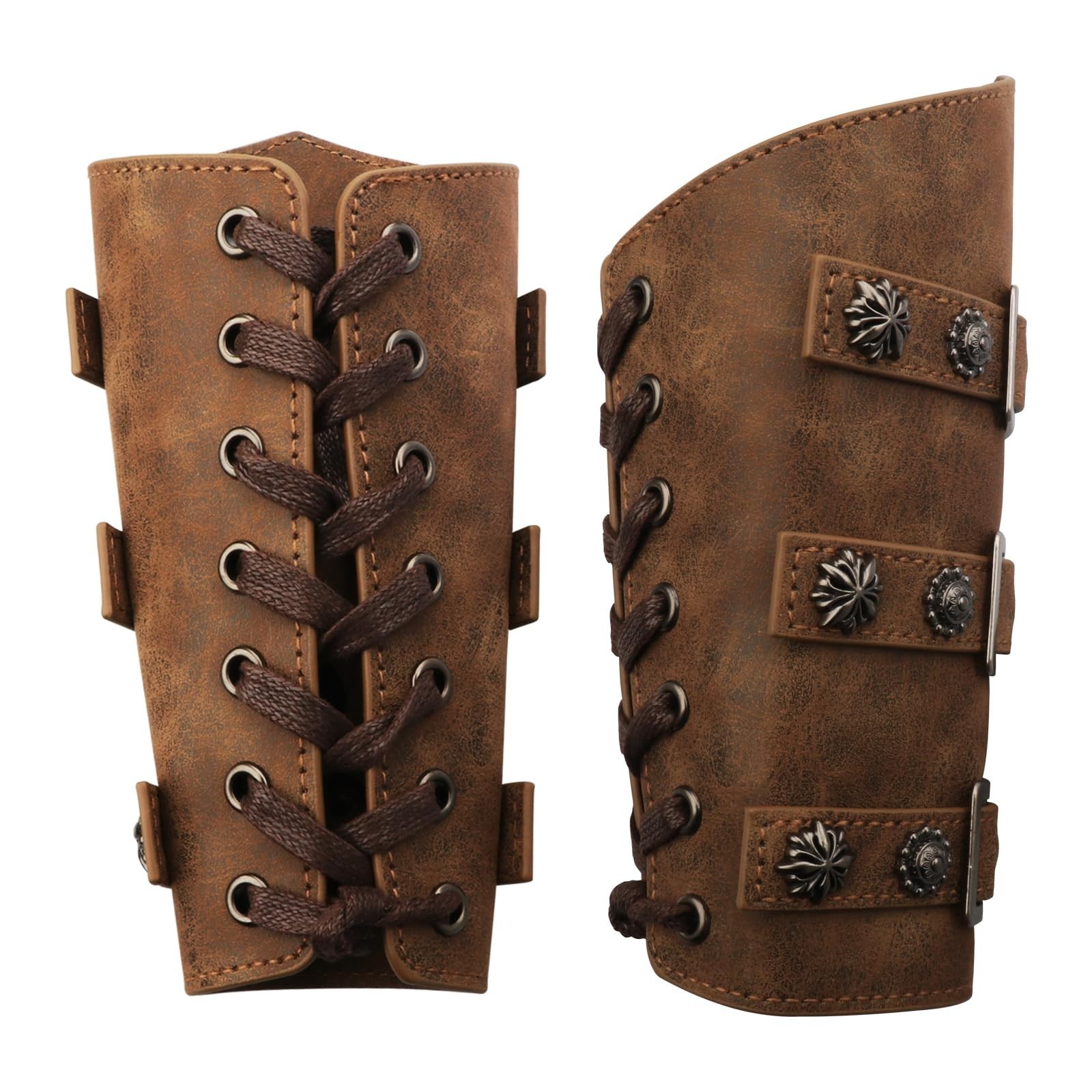 Medieval Leather Arm Bracer Gauntlet Wristband – Brown Buckle Cuffs for Costumes