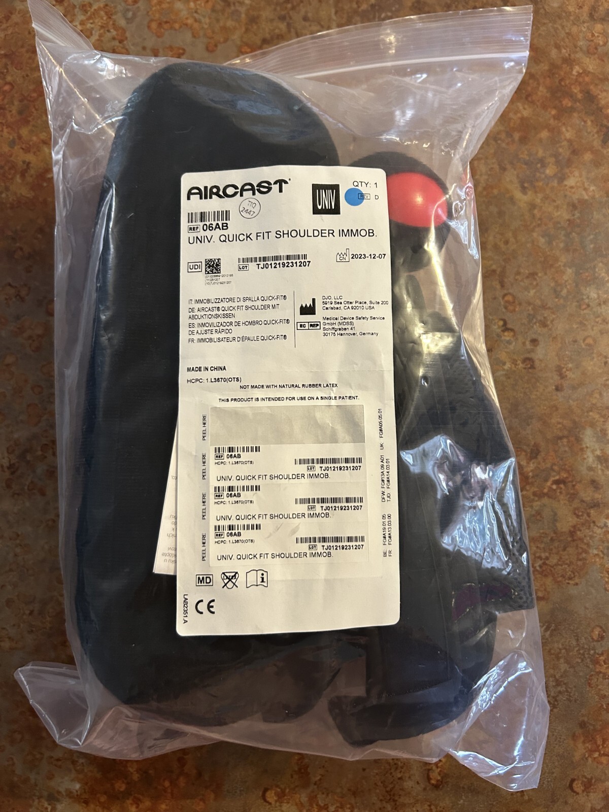 Aircast Quick Fit Shoulder Immobilizer w/ Abduction Pillow Universal New Black
