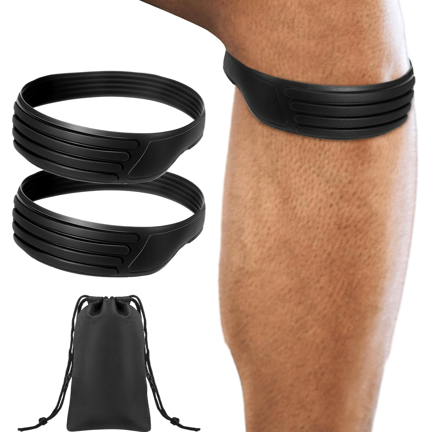 2 Pcs Patella Band Knee Strap Black Patellar Tendon Support Strap with Travel…