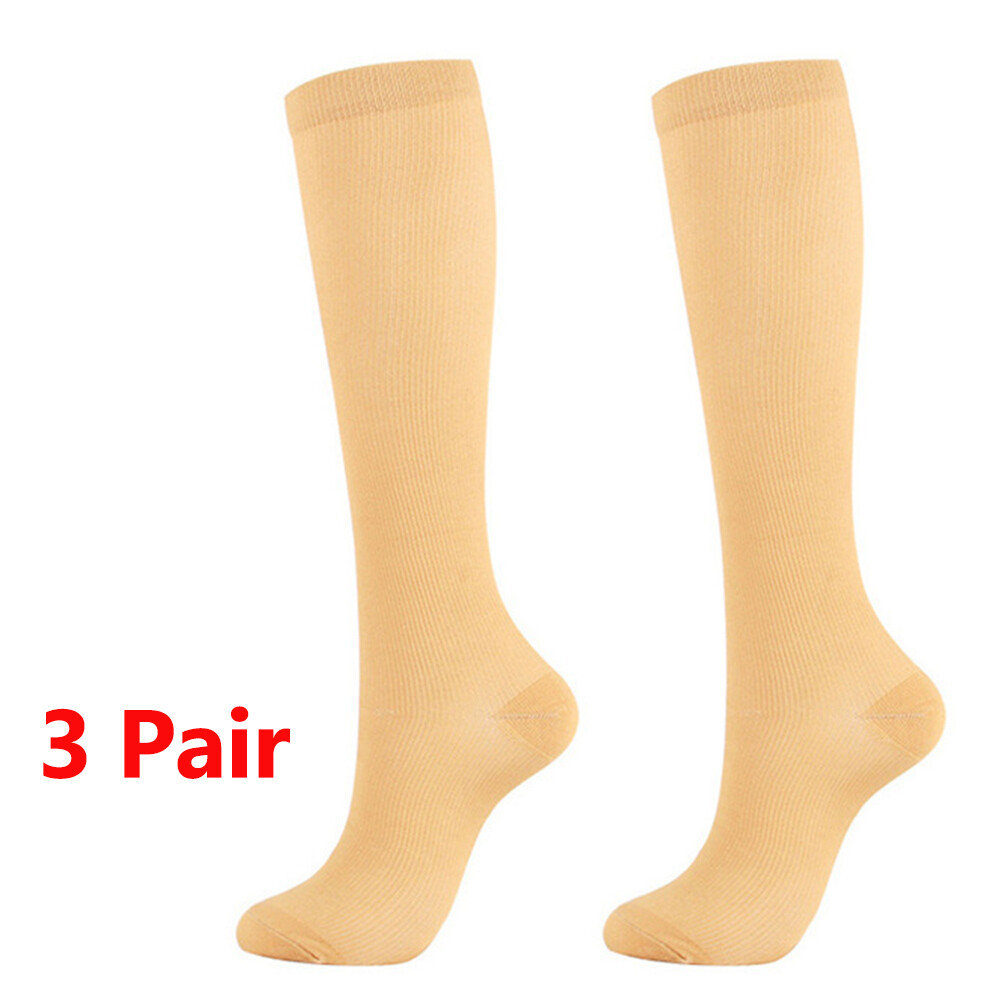 3 Pair Easy-On/Easy-Off Stockings Knee High Compression Socks 15-20mmHg Unisex