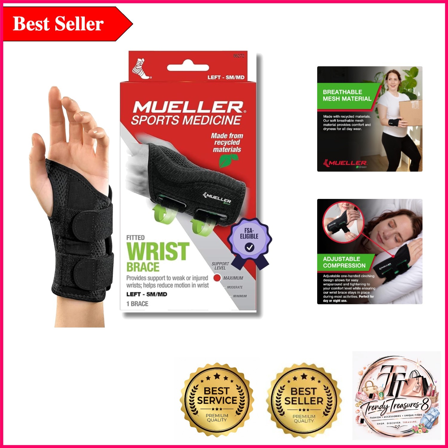 Sports Medicine Green Fitted Wrist Brace for Pain Relief & Support